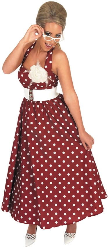 50's Red Day Dress Ladies Fancy Dress Costume (DISC)