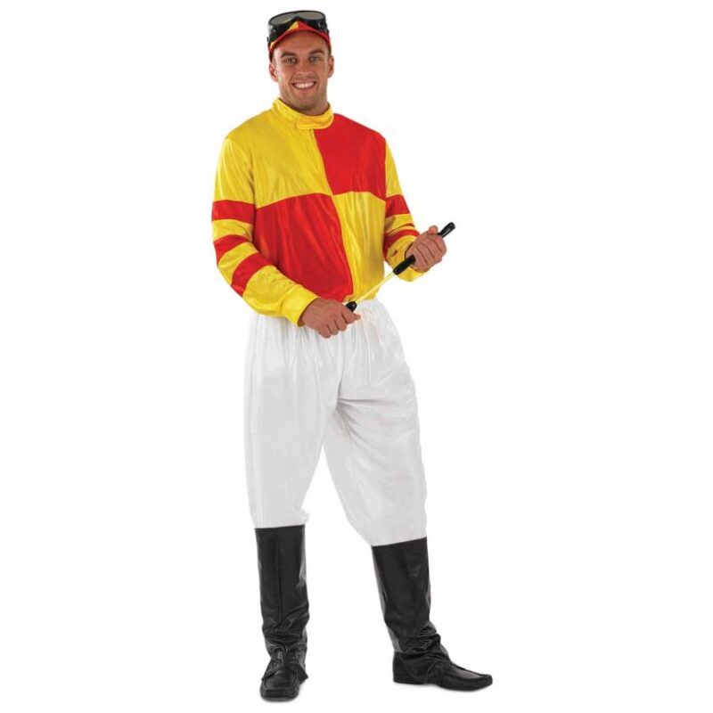 Jockey (Red/Yellow) Mens Fancy Dress Costume