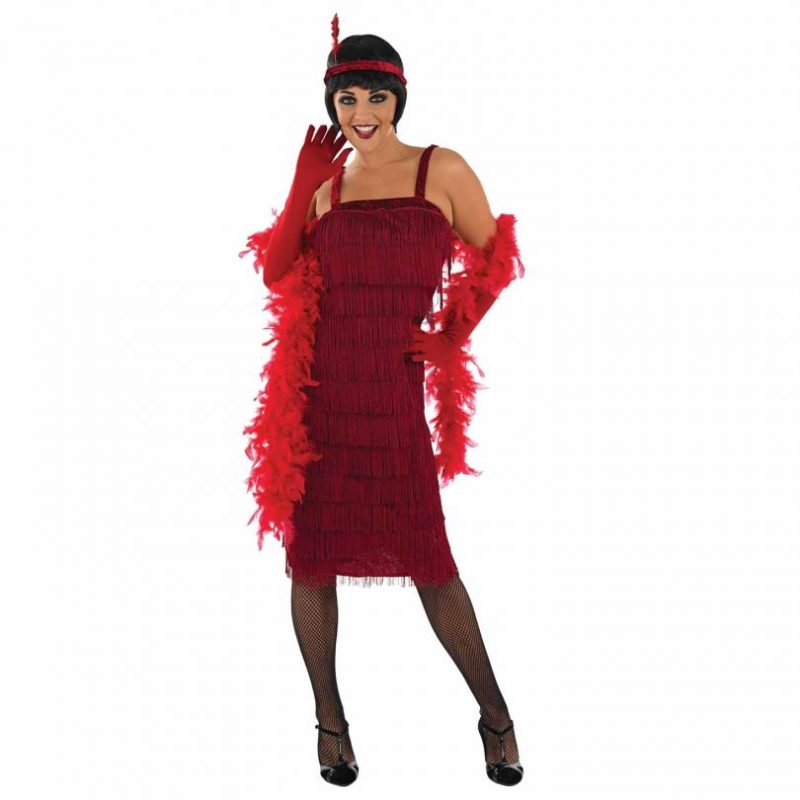 Roarin 20's Red Flapper Dress Ladies Fancy Dress Costume
