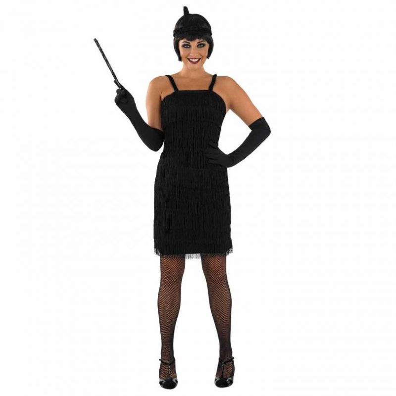 Roarin 20's Black Flapper Dress Ladies Fancy Dress Costume