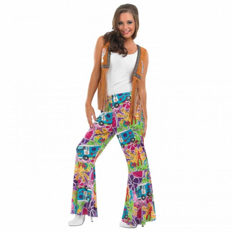 60s Hippie Patterned Flares Ladies Fancy Dress Costume