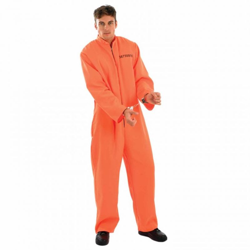 Orange Prisoner Escaped Jumpsuit Mens Fancy Dress Costume