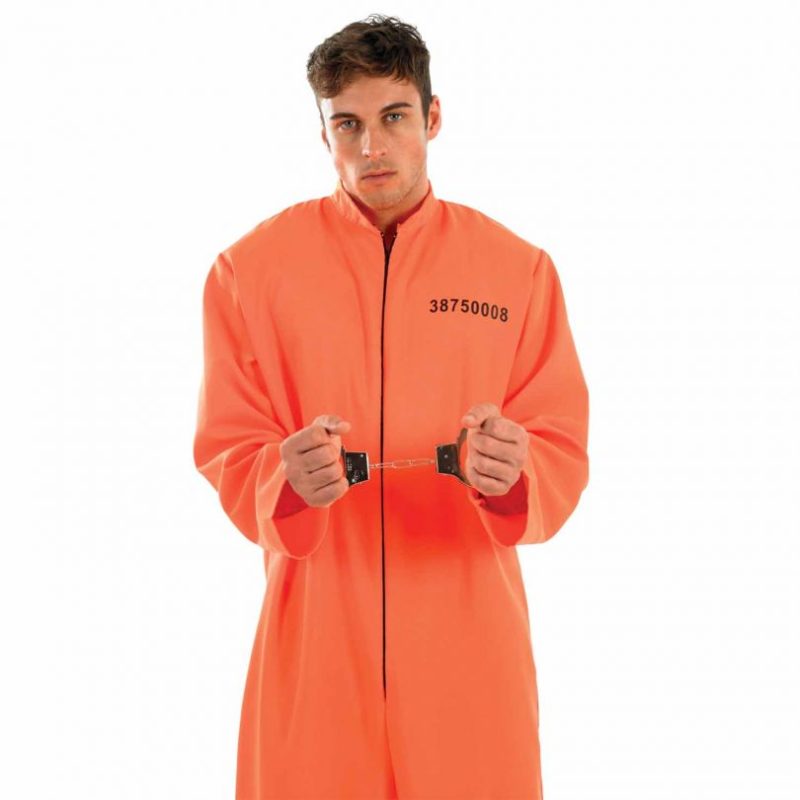 Orange Prisoner Escaped Jumpsuit Mens Fancy Dress Costume - Image 2