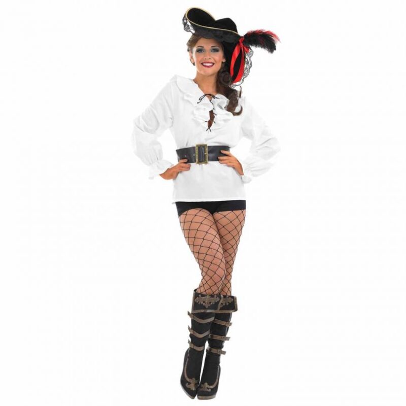 White Ruffled Pirate Shirt Ladies Fancy Dress Costume