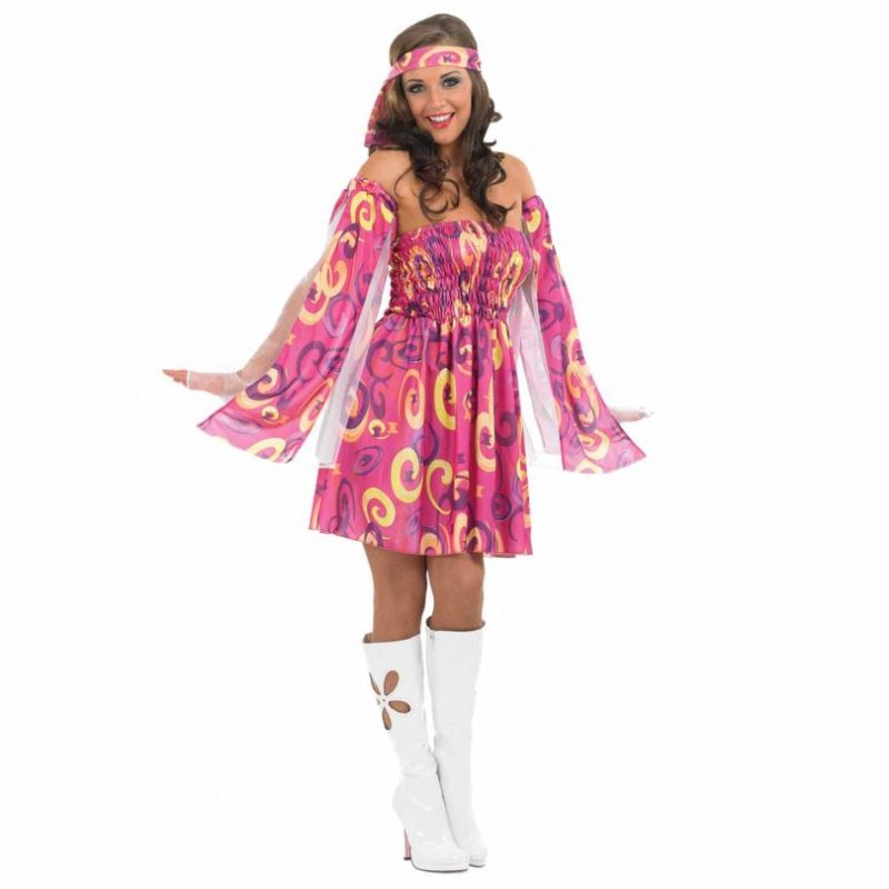 60'S Hippie Swirl Dress Ladies Fancy Dress Costume