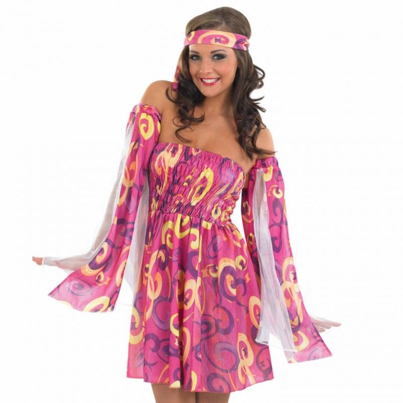 60'S Hippie Swirl Dress Ladies Fancy Dress Costume - Image 2