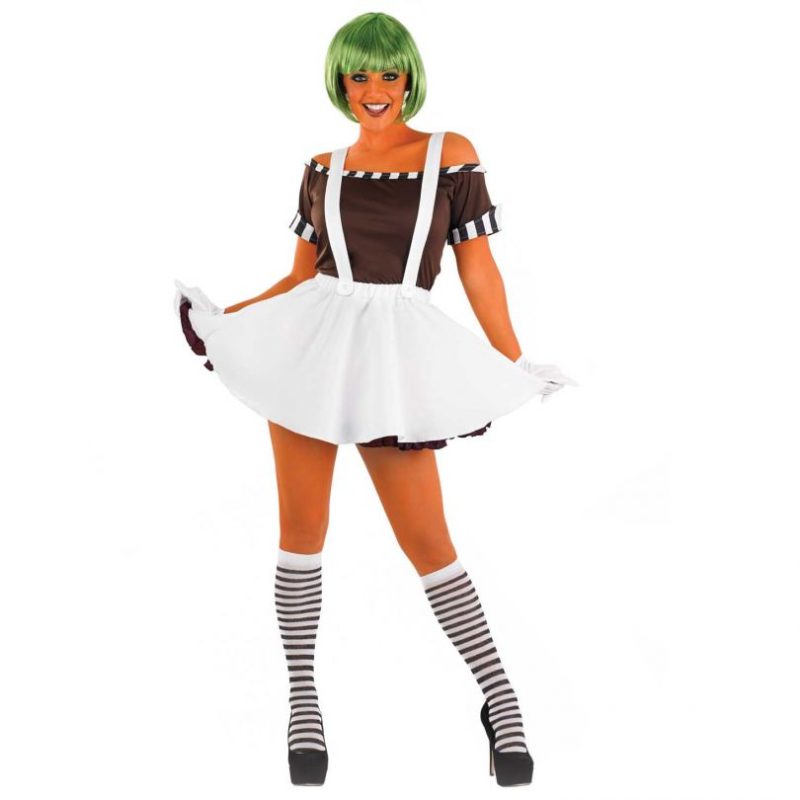 Roald Dahl Sexy Chocolate Factory (Umpa Lumpa) Worker Dress with Wig Ladies Fancy Dress