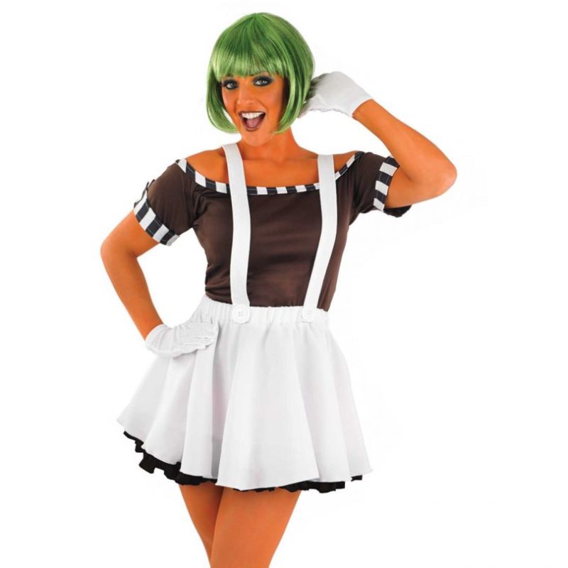 Roald Dahl Sexy Chocolate Factory (Umpa Lumpa) Worker Dress with Wig Ladies Fancy Dress - Image 2