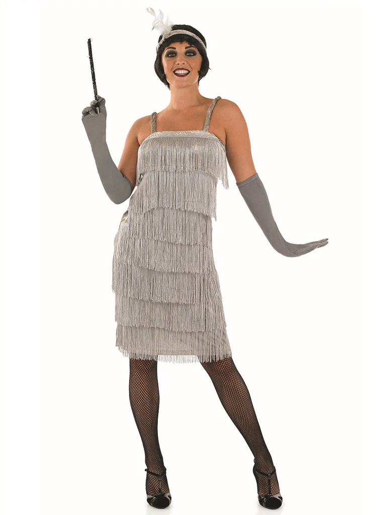 Roarin Gatsby 20's Silver Flapper Dress Ladies Fancy Dress Costume