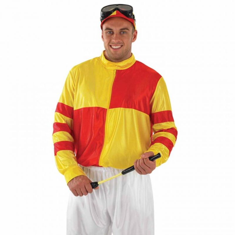 Jockey (Red/Yellow) Mens Fancy Dress Costume - Image 2