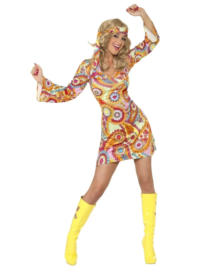 1960's Colourful Hippy Ladies Fancy Dress Costume