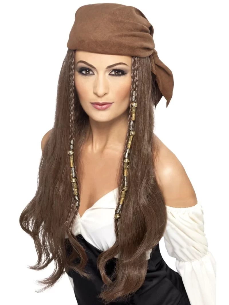 Pirate Caribbean Lady Wig with Bandana