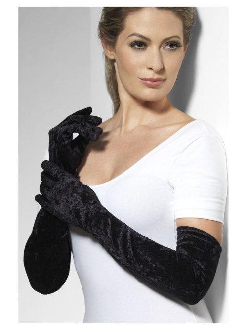 Long Black Velveteen Gloves