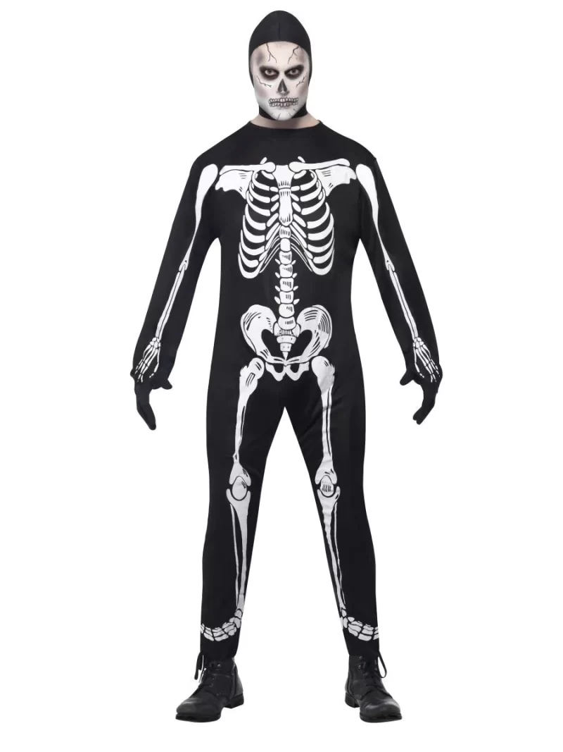 Skeleton Printed Jumpsuit Halloween Mens Fancy Dress Costume