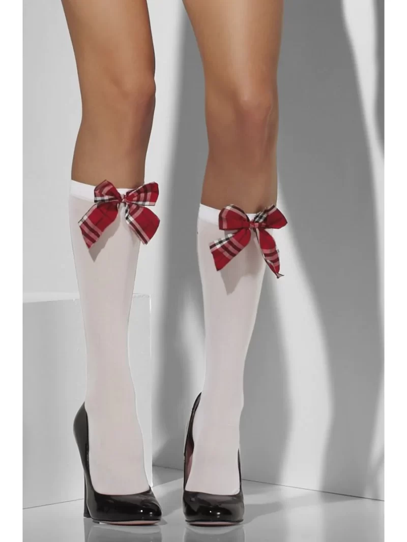 School Girl Knee High Socks with Tartan Bows - Image 2