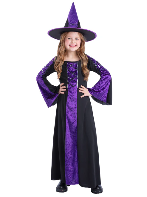 Bewitched Witch Purple/Black Halloween Children's Fancy Dress Costume