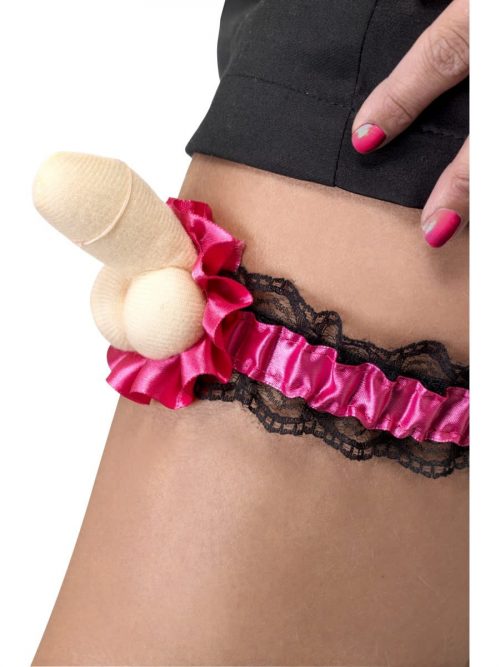 Hen Night Plush Willy Garter with Black Lace