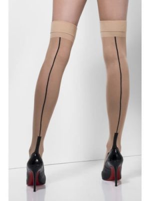 Nude Thigh High Stockings with Black Seam