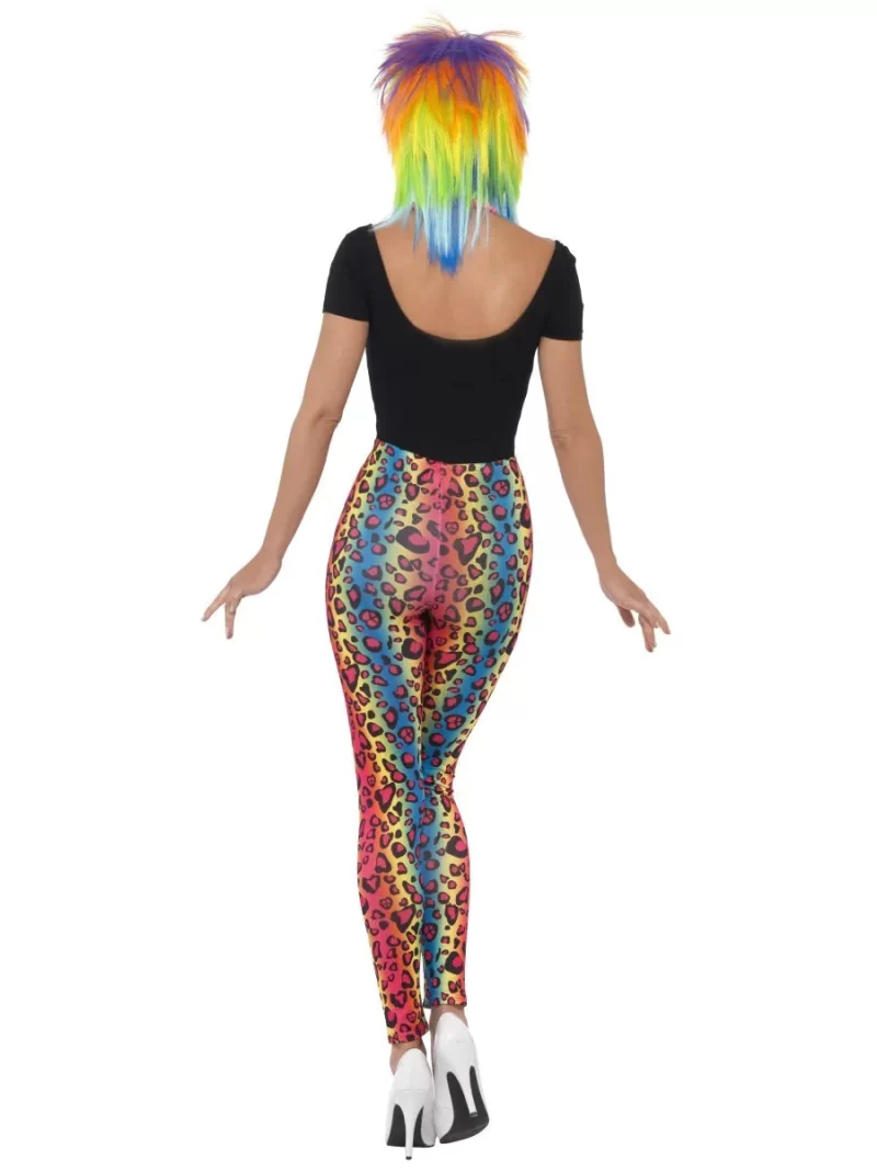 Neon Leopard Print Leggings Ladies Fancy Dress Costume - Image 3