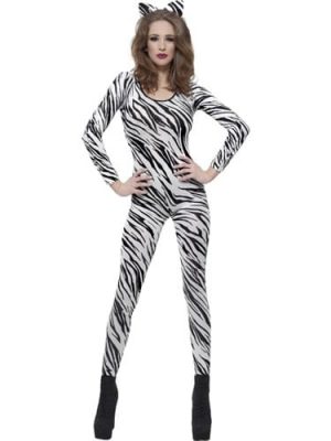 Bodysuit Zebra Print Ladies Fancy Dress Costume