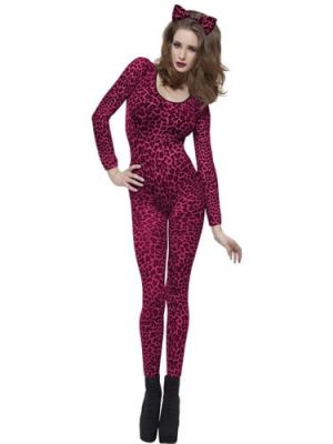 Bodysuit Leopard Print Pink Ladies Fancy Dress Costume