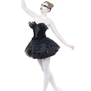 Dark Gothic Swan Masquerade Halloween Ladies Fancy Dress Costume