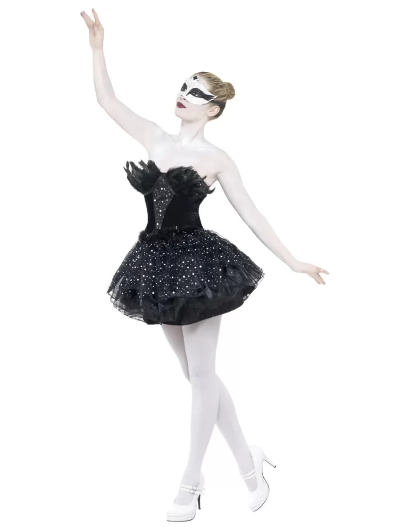 Dark Gothic Swan Masquerade Halloween Ladies Fancy Dress Costume