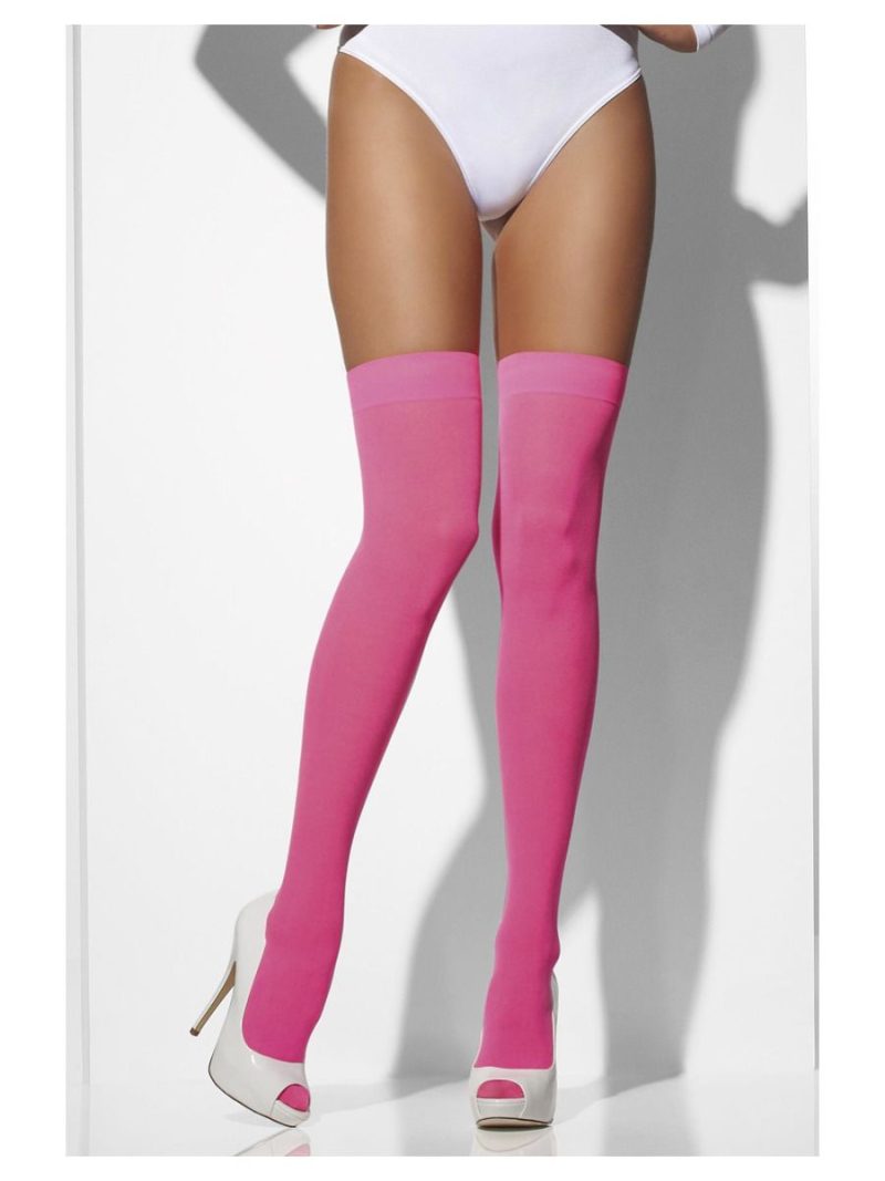 Opaque Neon Pink Thigh High Stockings