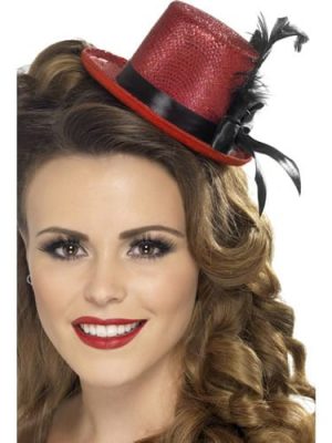 Mini Top Hat Red with Black Ribbon & Feather