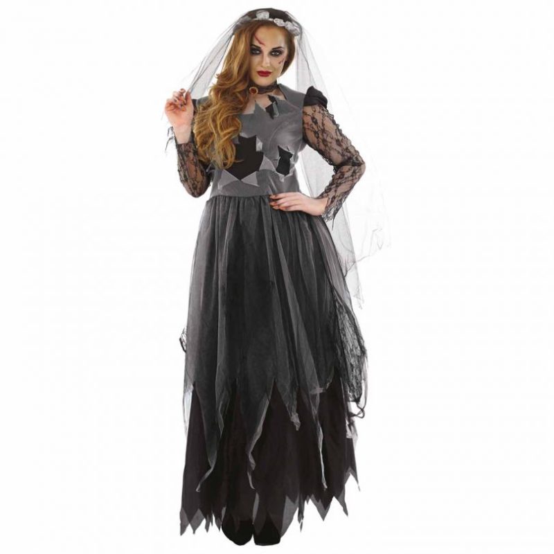 Black Zombie Corpse Bride Ladies Halloween Fancy Dress Costume