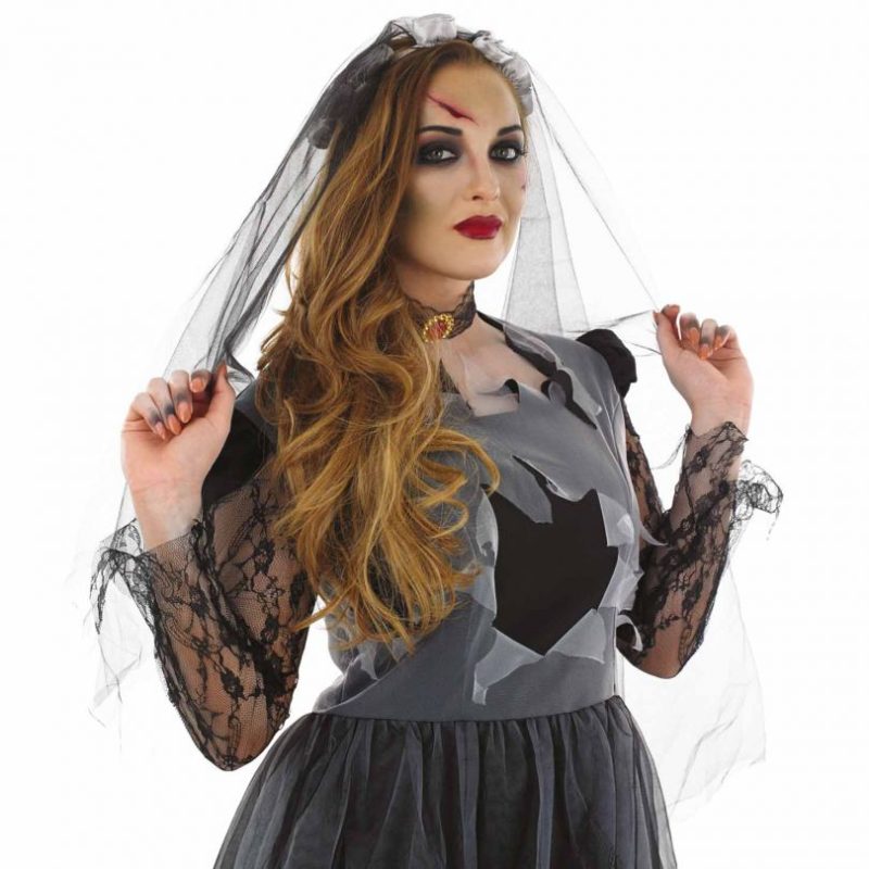 Black Zombie Corpse Bride Ladies Halloween Fancy Dress Costume - Image 2