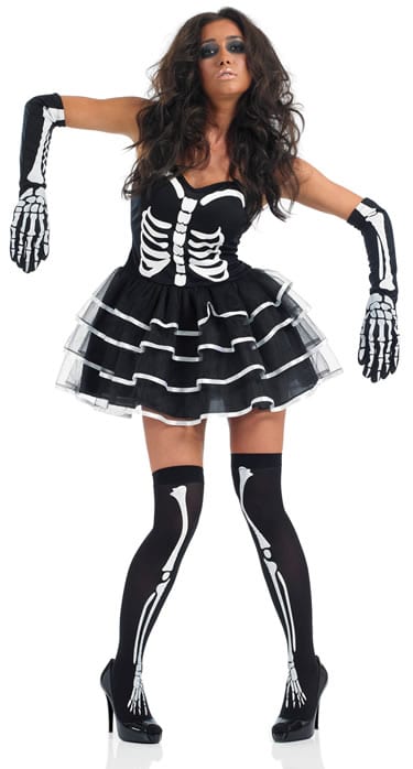 Skeleton Tutu Dress Ladies Halloween Fancy Dress Costume