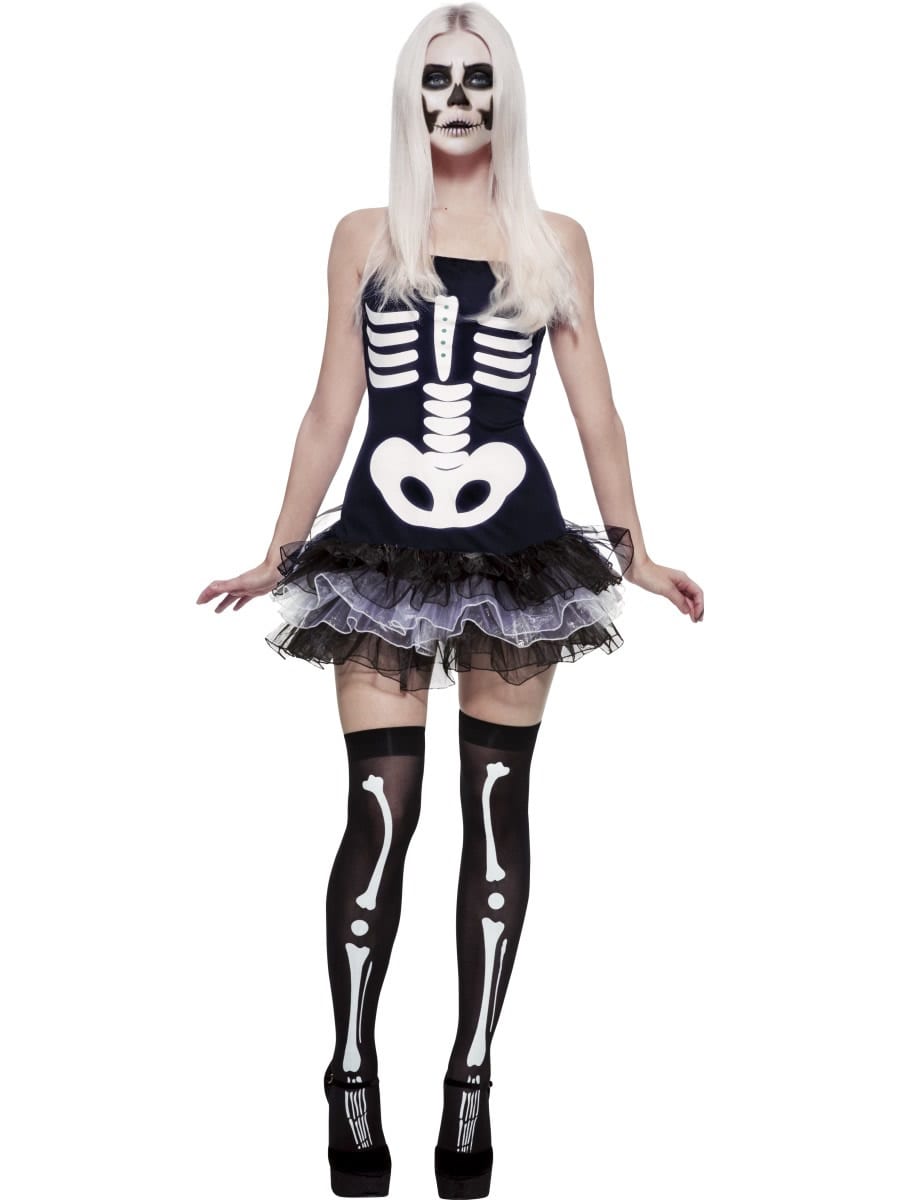 Fever Collection Skeleton Ladies Halloween Fancy Dress Costume