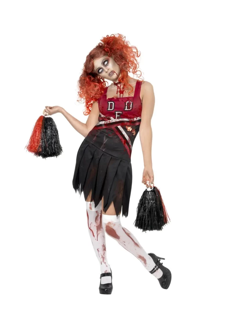 High School Horror Zombie Cheerleader Ladies Halloween Fancy Dress Costume
