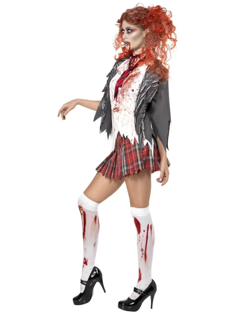 Ulikey Costume Da Zombie Scolara Per Bambina | Set Halloween Con Giacca Camicia Insanguinata, Gonna Strappata E Calze | Ragazza Horror