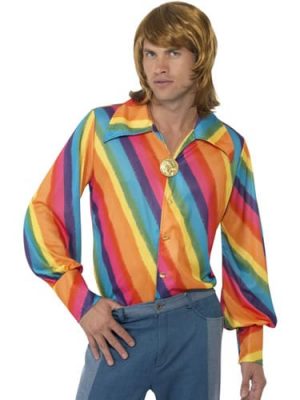 1970's Rainbow Coloured Shirt Men's Fancy Dress Costume