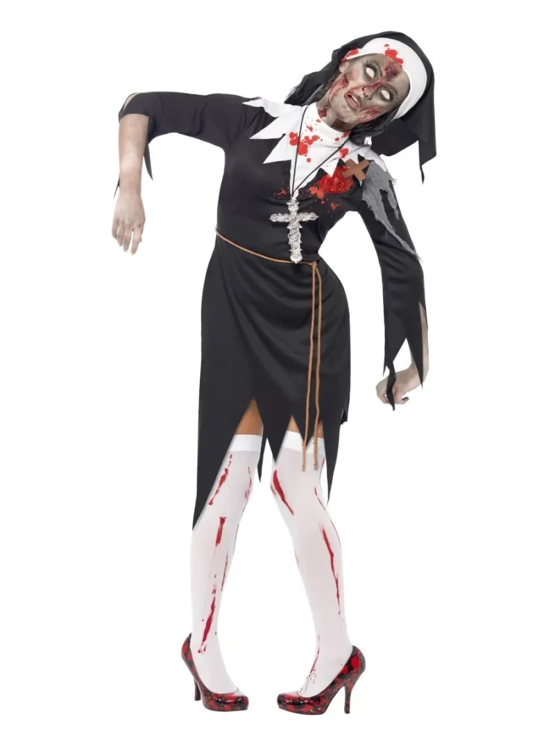 Zombie Alley Bloody Nun Mary Ladies Halloween Fancy Dress Costume