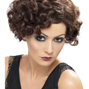 1920's Brown Curly Flirty Flapper Wig - Image 2
