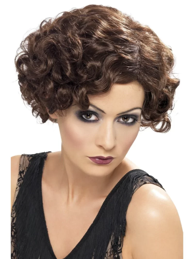 1920's Brown Curly Flirty Flapper Wig - Image 2