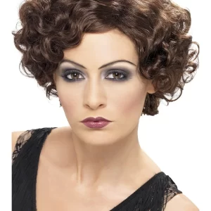 1920's Brown Curly Flirty Flapper Wig