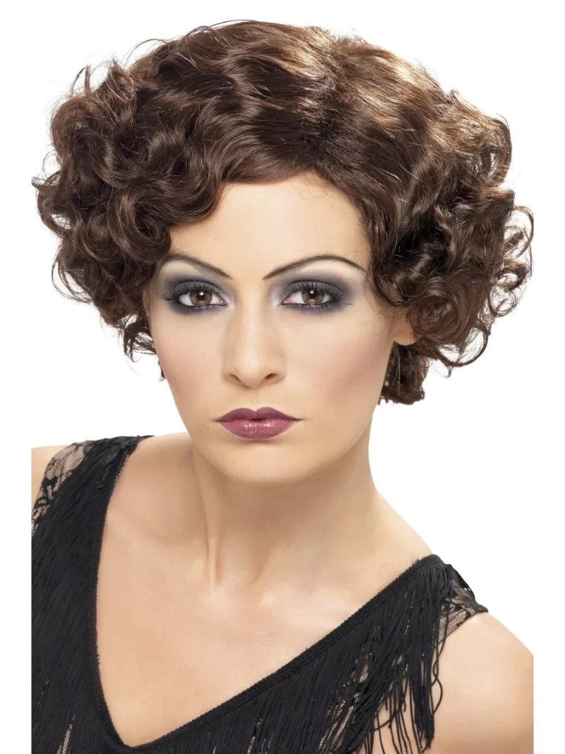 1920's Brown Curly Flirty Flapper Wig