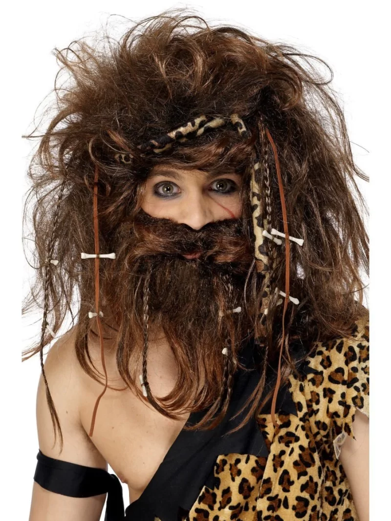 Crazy Caveman Bone Wig & Beard Set