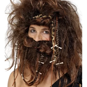 Crazy Caveman Bone Wig & Beard Set - Image 2