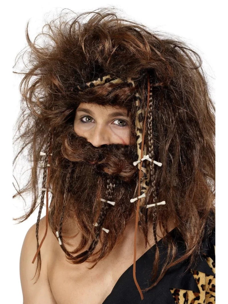 Crazy Caveman Bone Wig & Beard Set - Image 2