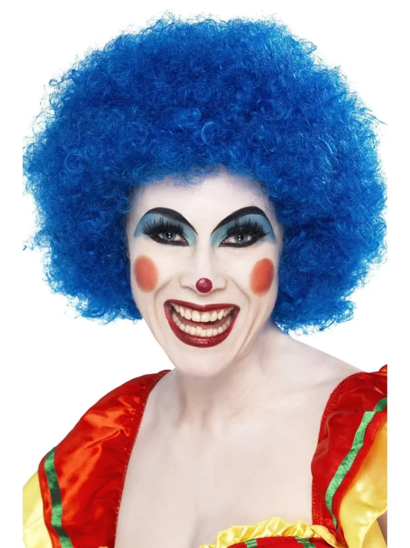 Crazy Clown Blue Curly Afro Wig
