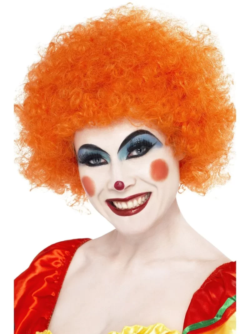 Crazy Clown Orange Curly Afro Wig - Image 2