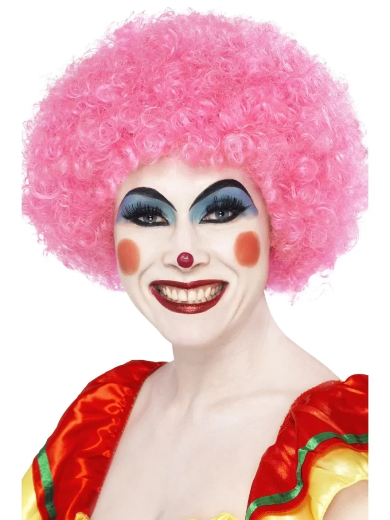 Crazy Clown Pink Curly Afro Wig