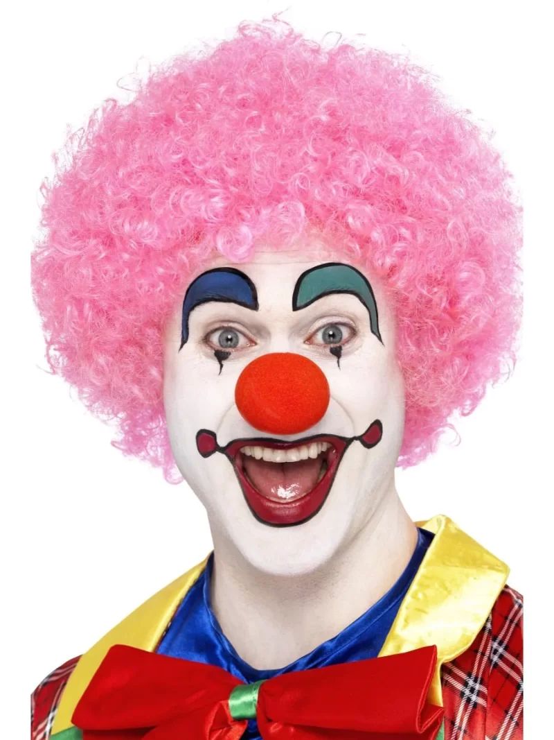 Crazy Clown Pink Curly Afro Wig - Image 2