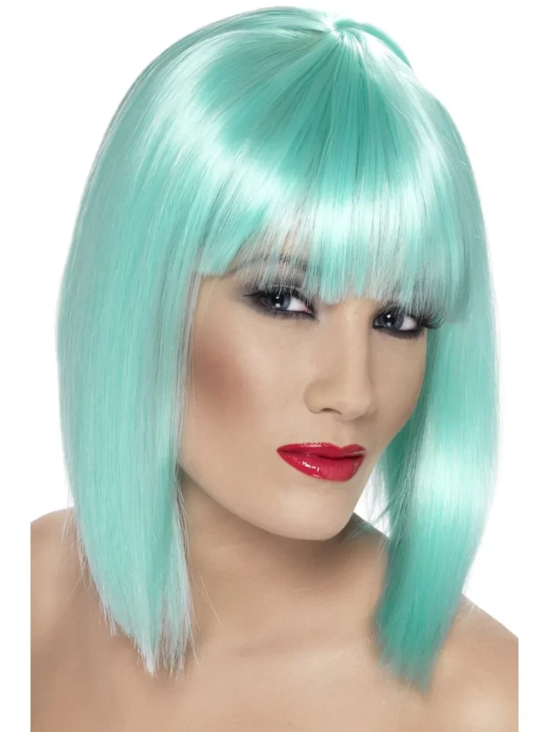 Neon Aqua Blue Long Bob Glam Wig