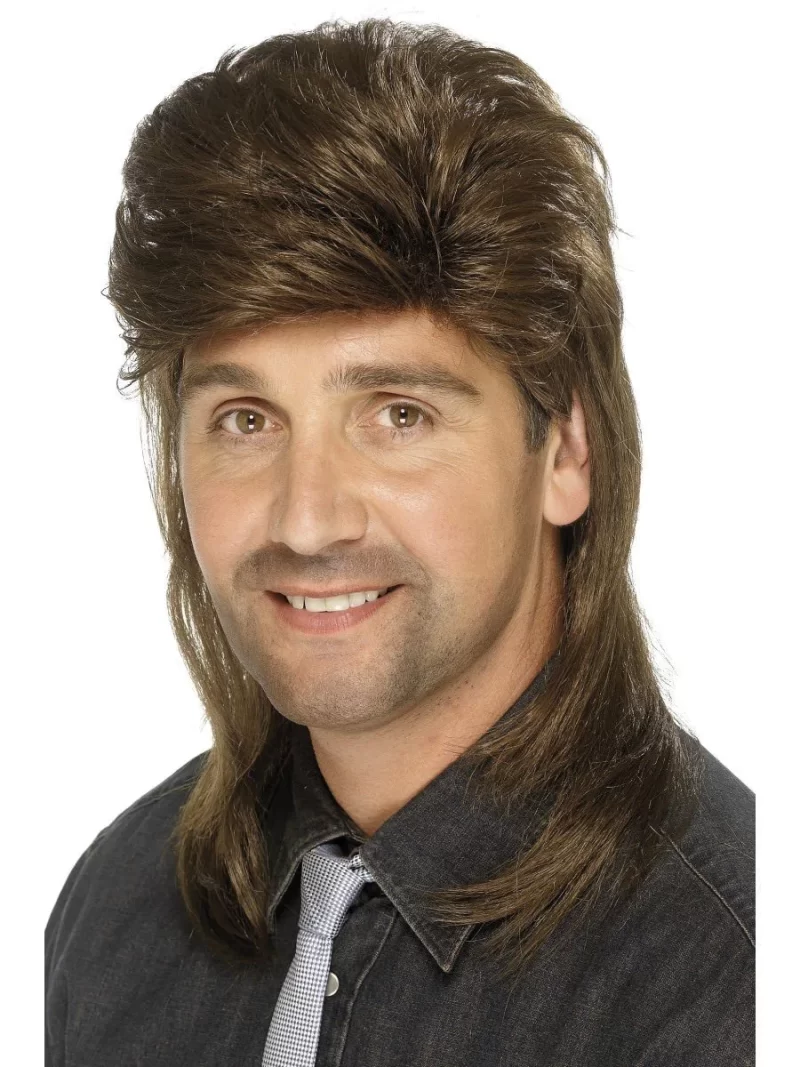 80's Mullet Wig Brown Mix - Image 2